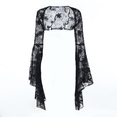 Long flared sleeve lace see through shrug top