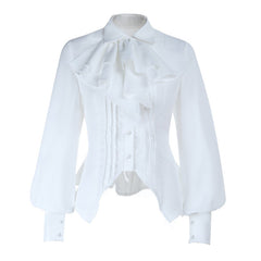 Long sleeve turnover collar button self tie top