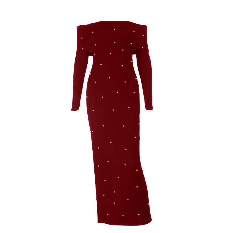 Long sleeve off shoulder slit backless maxi dress