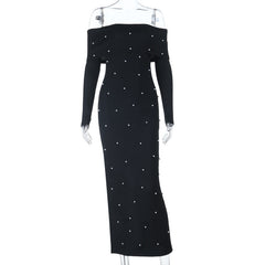 Long sleeve off shoulder slit backless maxi dress