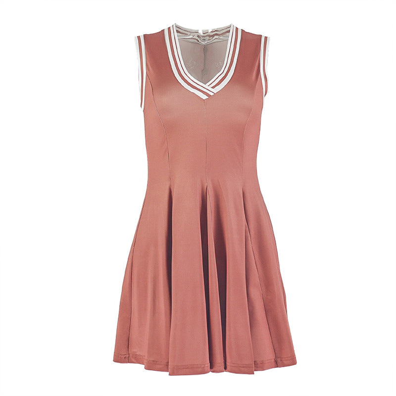 V neck sleeveless contrast mini dress