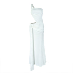 One shoulder irregular hollow out ruched cut out maxi dress