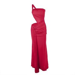 One shoulder irregular hollow out ruched cut out maxi dress
