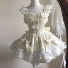 Bowknot ruffle lace hem mini dress