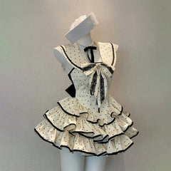 Polka dot halter ruffle bowknot backless mini dress