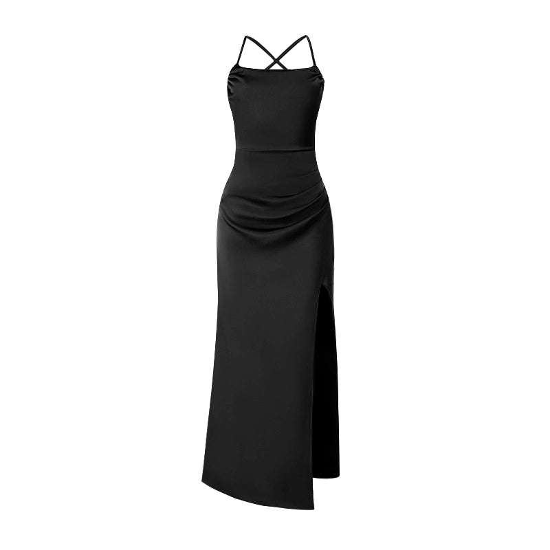 Cross back lace up high slit cami maxi dress