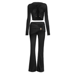 Ruched long sleeve crewneck round neck pant set