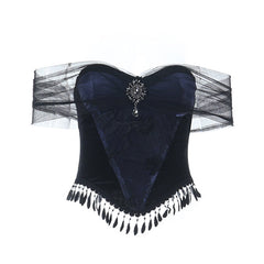 Off shoulder mesh backless tube top