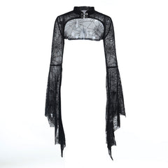 Long flared sleeve mesh button solid top