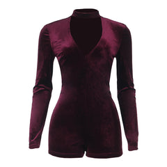 Long sleeve hollow out zip-up solid romper