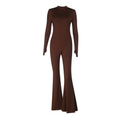 Gloves long sleeve crewneck zip-up solid jumpsuit