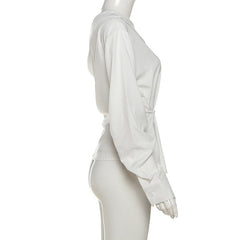 Irregular one shoulder long sleeve button top