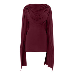 Long flared sleeve solid ruched mini dress