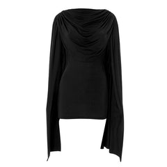 Long flared sleeve solid ruched mini dress