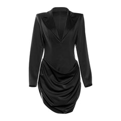 Turnover collar v neck long sleeve ruched mini dress