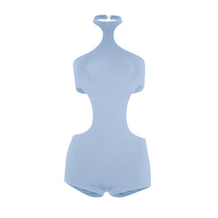 Halter button hollow out backless romper