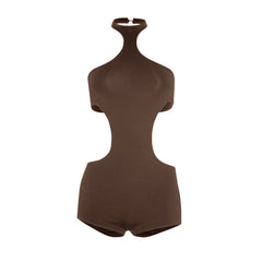Halter button hollow out backless romper