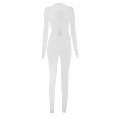 Long sleeve hollow out crewneck zip-up pant set