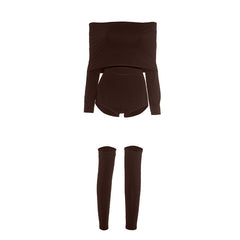 Off shoulder long sleeve solid crop pant set