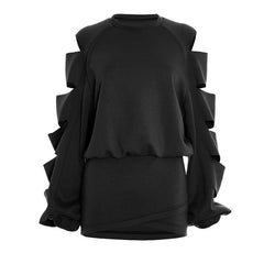 Hollow out long sleeve crewneck mini skirt set