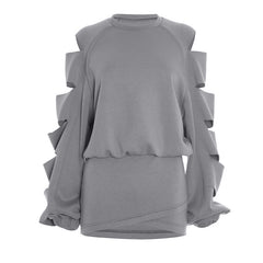 Hollow out long sleeve crewneck mini skirt set