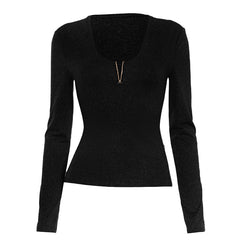 Long sleeve solid v neck top