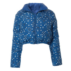 Long sleeve zip-up print turnover collar PU leather top