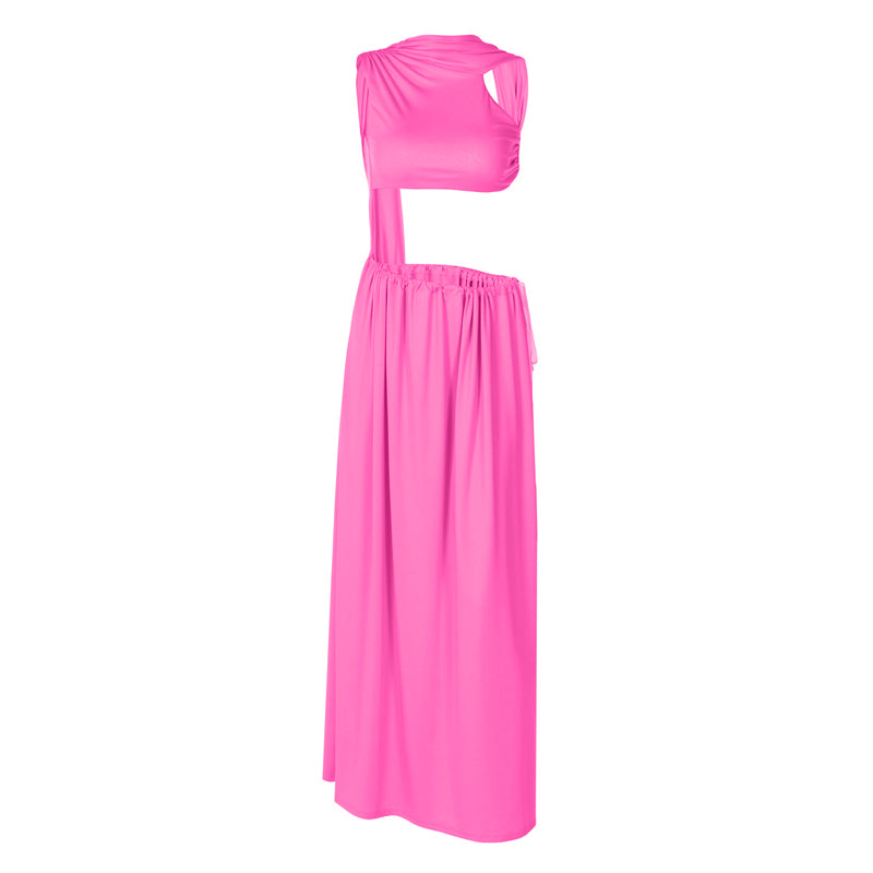Ruched backless high slit crop maxi skirt set