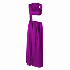 Ruched backless high slit crop maxi skirt set