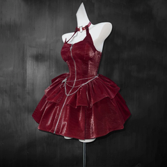 Long sleeve hoodie PU leather halter zip-up 2 piece mini dress