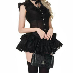 Ruffle v neck lace hem solid mini skirt set