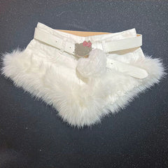 Fluffy low rise belt solid denim shorts without sweetheart applique