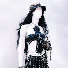 Cross applique metal chain hollow out cut out top