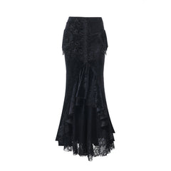 Velvet lace hem tassels maxi skirt