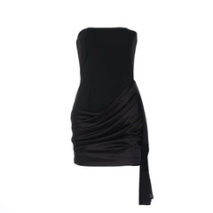 Satin ruched backless tube dress