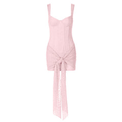 Self tie lace v neck zip-up cami mini dress