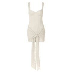 Self tie lace v neck zip-up cami mini dress