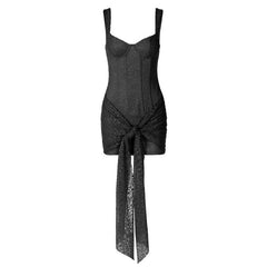 Self tie lace v neck zip-up cami mini dress