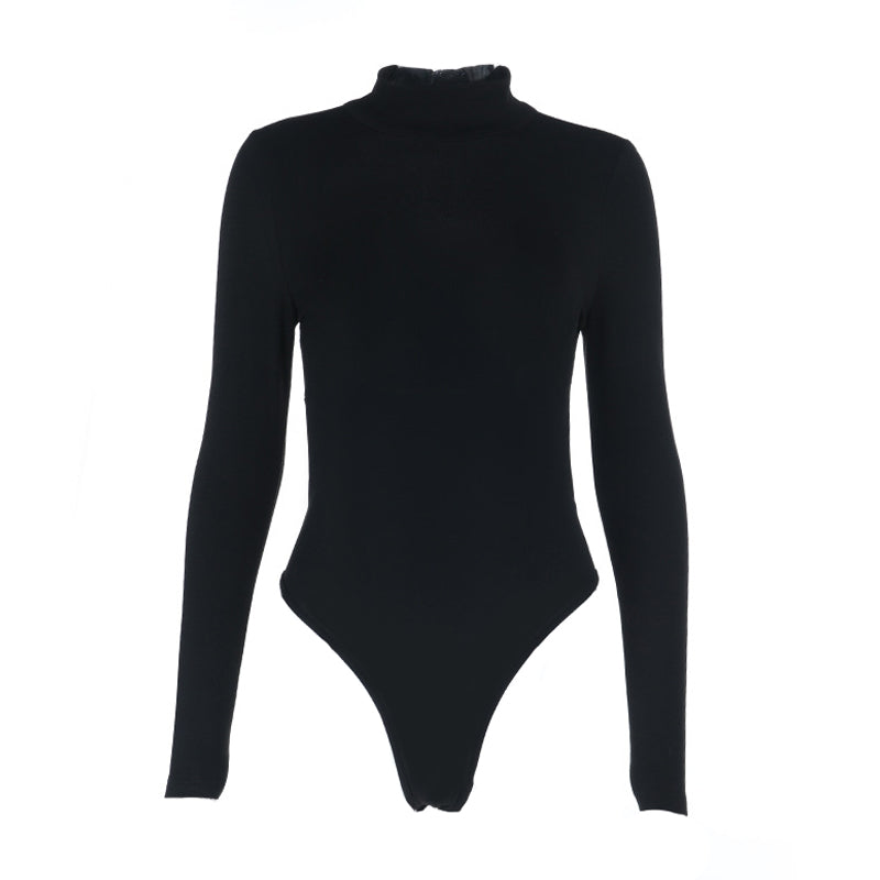 Long sleeve backless button high neck bodysuit