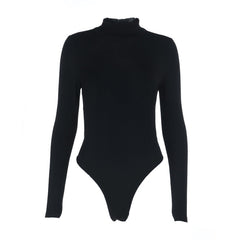 Long sleeve backless button high neck bodysuit