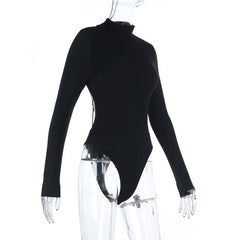 Long sleeve backless button high neck bodysuit