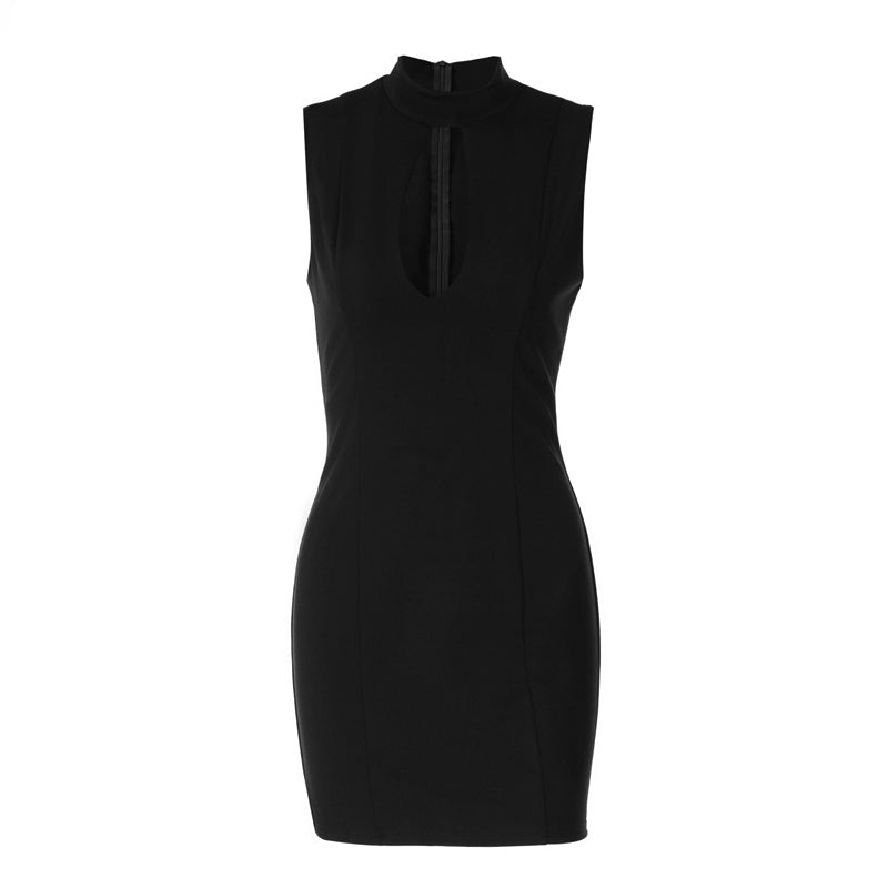 Hollow out crewneck sleeveless zip-up cut out mini dress