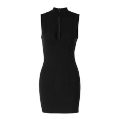 Hollow out crewneck sleeveless zip-up cut out mini dress