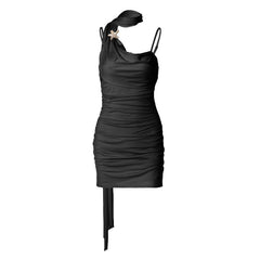 Ruched cowl neck backless cami mini dress