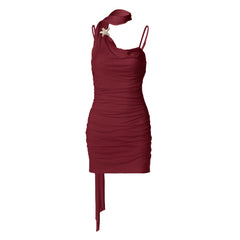 Ruched cowl neck backless cami mini dress