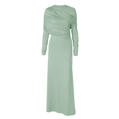 Long sleeve ruched irregular crewneck maxi dress