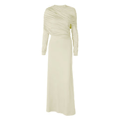 Long sleeve ruched irregular crewneck maxi dress