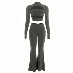 Hollow out long sleeve gloves low rise pant set