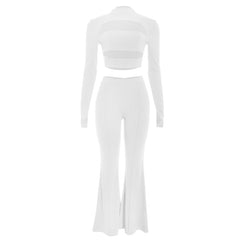 Hollow out long sleeve gloves low rise pant set