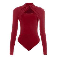 Long sleeve hollow out crewneck button bodysuit